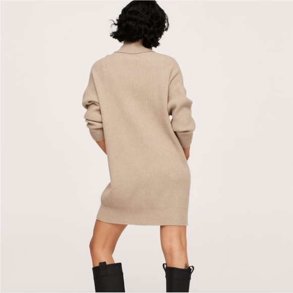 NWT MANGO beige ribbed sweater dress with pockets - Picture 4 of 7